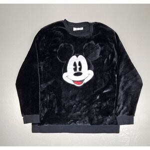 Disney Parks Mickey Mouse Sweater Adult XL Black Velour Plush Fleece Raised Face